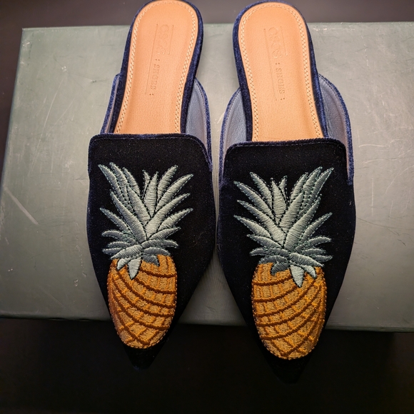 ASOS Navy Pineapple Embroidered Mules UK 4 | US 6 - Picture 2 of 6